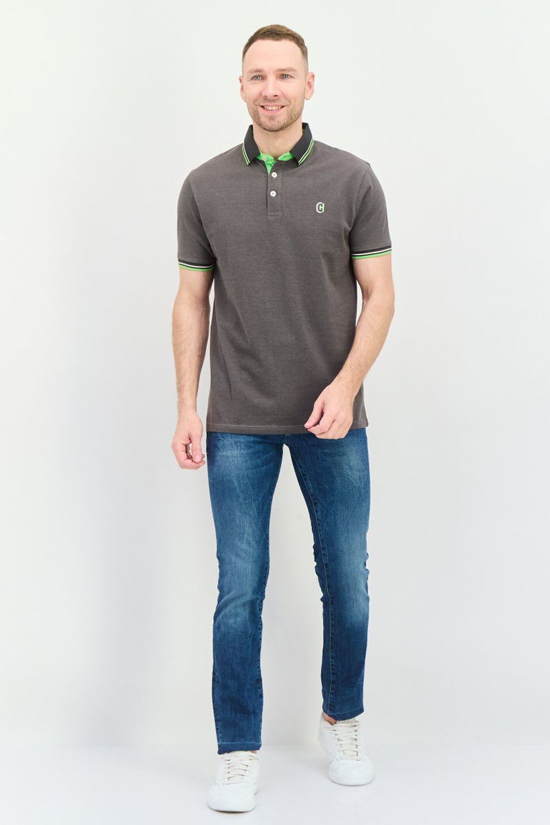 CROSSHATCH Men Regular Fit Embroidered Logo Short Sleeves Polo, Grey - Image 3