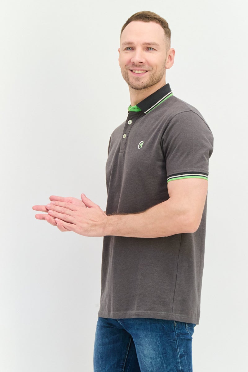 CROSSHATCH Men Regular Fit Embroidered Logo Short Sleeves Polo, Grey - Image 2