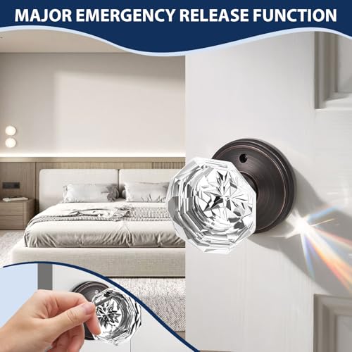 Orger 2 Pack Glass Door Knobs with Oil Rubbed Bronze Rosette, Bath/Bed Door Knobs for Privacy Use, Keyless Interior Door Handles with Diamond Shape Crystal Glass and Zinc Alloy Base - Image 5