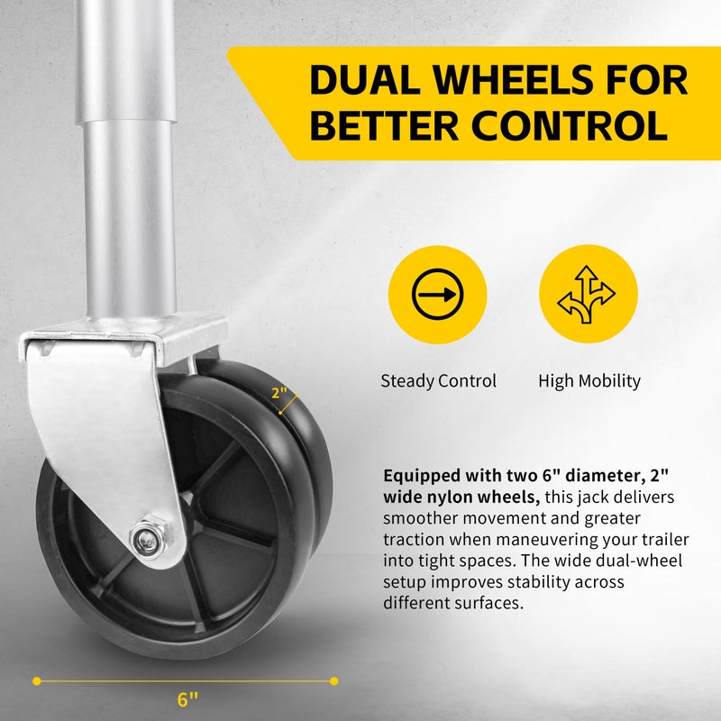 MAXXHAUL جاك مقطورة ماكس هول 70149 مع رفع 11-1/2"، تصميم قابل للتأرجح، مقبض جانبي، وعجلات مزدوجة 6" - سعة 1500 رطل، مثبت بالبراغي لمقطورات الاستخدام والقوارب - Image 2