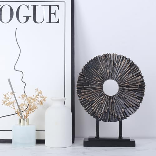 CECKQUE Minimalist Round Statue Above Cabinet Decor Kitchen, Modern Decorative Sculpture Home Decorations for Living Room Coffee Table, Office Decor Items, Center Pieces Decoration (Black) - Image 3