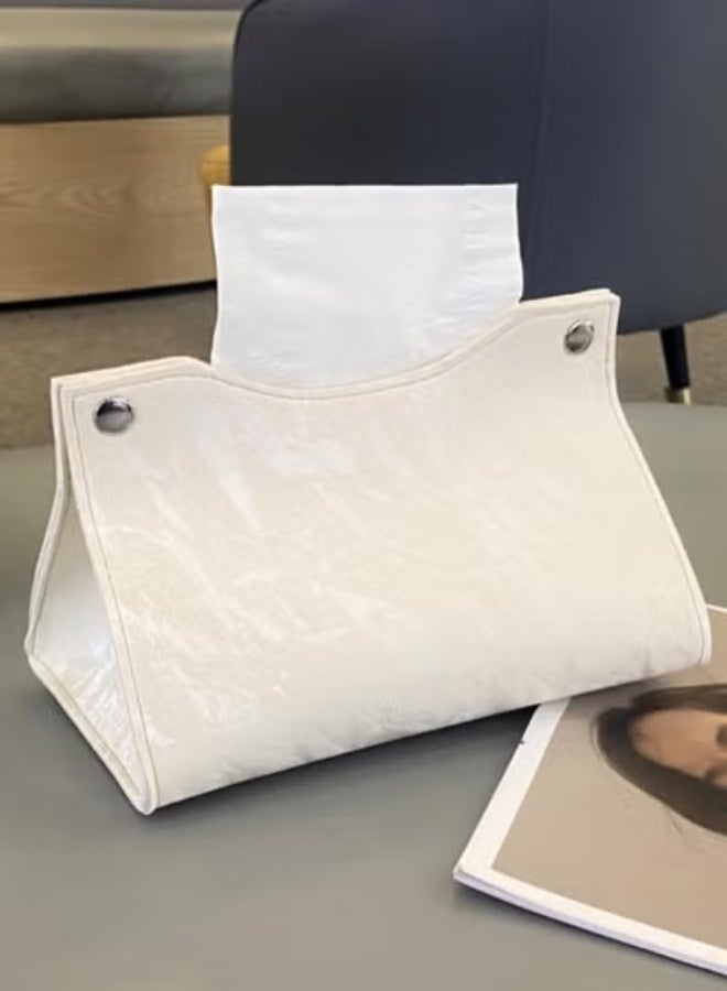 COYO Tissue Box Cover, Refined Modern PU Leather Tissue Box Holder Rectangular Tissue Box Covers for Kleenex, Napkin, Tissue Holder for Bathroom Car Home Office (White) - Image 3