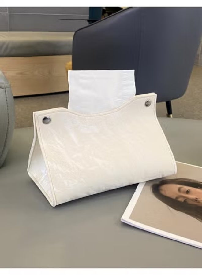 COYO Tissue Box Cover, Refined Modern PU Leather Tissue Box Holder Rectangular Tissue Box Covers for Kleenex, Napkin, Tissue Holder for Bathroom Car Home Office (White) - Image 1