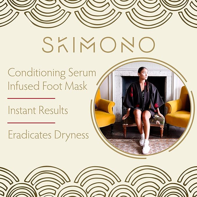 Skimono قناع القدم المكثف الجوارب المرطبة هدية تدليل مغذية زبدة الشيا البابونج زيت الزيتون وزيت شجرة الشاي للعناية بالبشرة لنعومة الكعبين 30 دقيقة سبا تجميل منزلي بواسطه SKIMONO 1 زوج - Image 2
