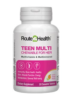 Route2Health Route 2 Health Chewable Multivitamins & Minerals for Teen Girls - 30 Count – Vitamins A, C, D3, E, K1, Calcium, Phosphorus & Biotin – Supports Growth, Immunity, Energy – Lime and Orange Flavor  - Image 1