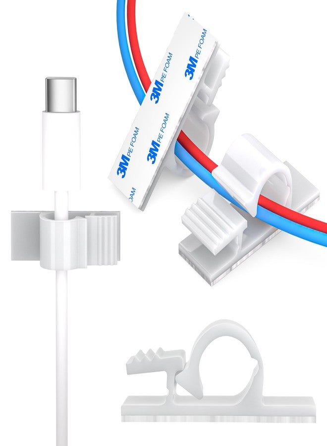 XHF 100pcs Adhesive Cable Wire Clips White, Outdoor Cable Management Wire Organizer Cord Holder for Under Desk, Car, Wall, TV PC Ethernet Cable - Image 1