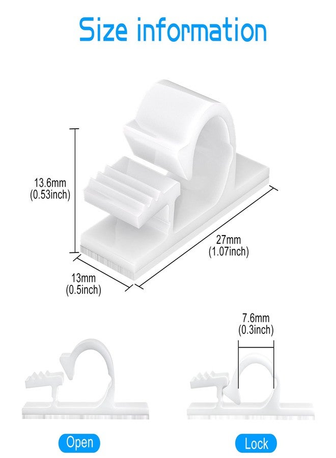 XHF 100pcs Adhesive Cable Wire Clips White, Outdoor Cable Management Wire Organizer Cord Holder for Under Desk, Car, Wall, TV PC Ethernet Cable - Image 2