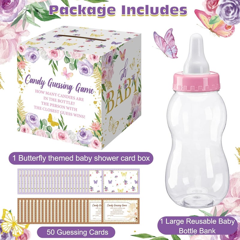 Glenmal 52 Pcs Baby Shower Games Gift Sets Large Baby Bottle for Shower Game Guess How Many Candies Decorations for Gender Reveal(Butterfly) - Image 3