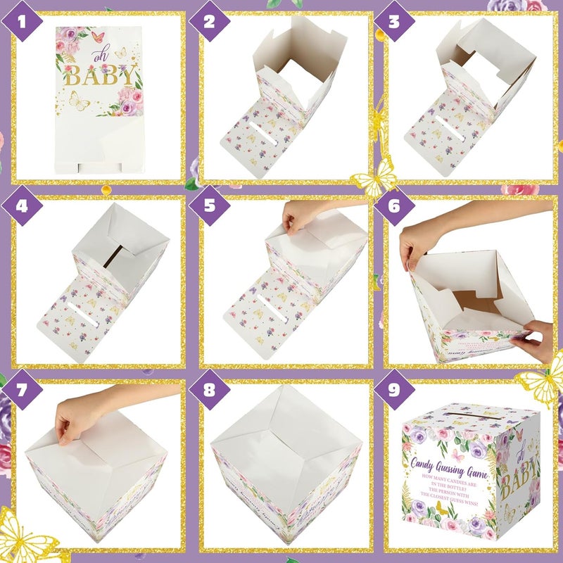 Glenmal 52 Pcs Baby Shower Games Gift Sets Large Baby Bottle for Shower Game Guess How Many Candies Decorations for Gender Reveal(Butterfly) - Image 5