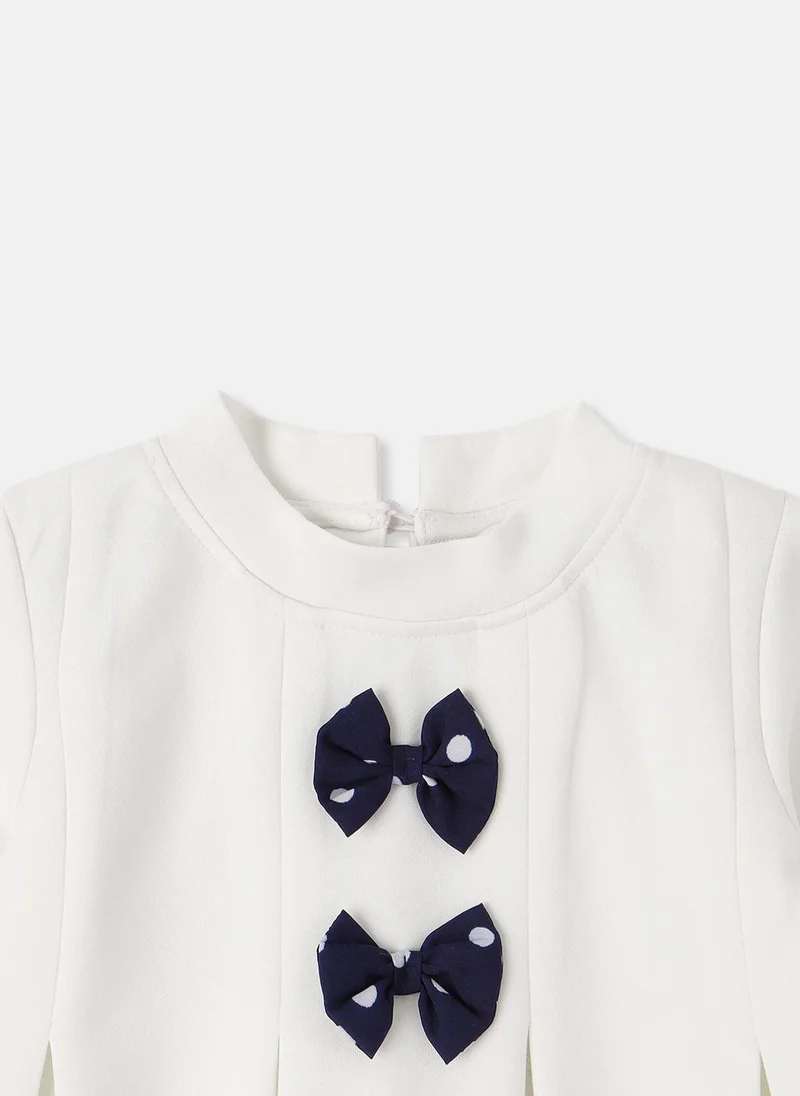 Nautinati Nautinati Girls Three-fourth Sleeve Box Pleat Dress with Cute Bows