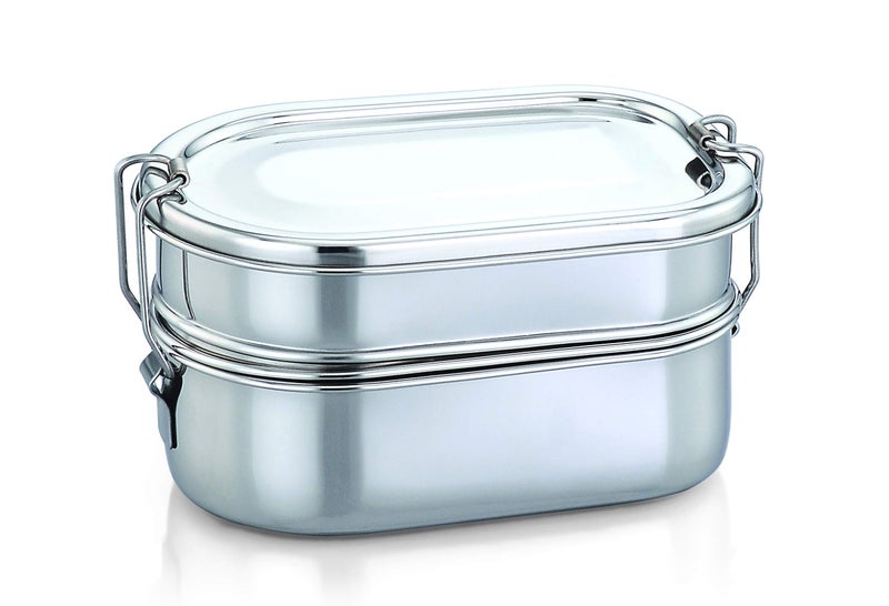 Expresso Stainless Steel Double Decker Lunch Box for School, Office Tiffin - Oval Shape - Image 5