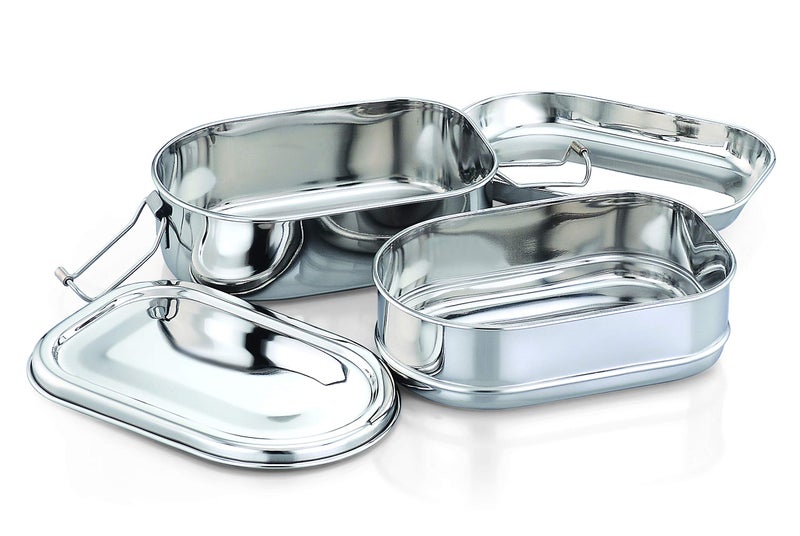 Expresso Stainless Steel Double Decker Lunch Box for School, Office Tiffin - Oval Shape - Image 2
