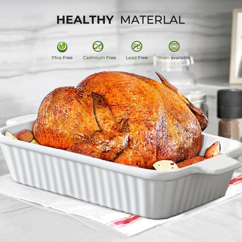 SINTOP Ceramic Baking Dish Set (2-Piece) - 4.4QT & 1.8QT Rectangular Casserole Pans for Lasagna, Turkey, Cake - White Oven Safe Roaster Pans 13x9.5 & 10x7 Inch Dishwasher Safe - Image 4