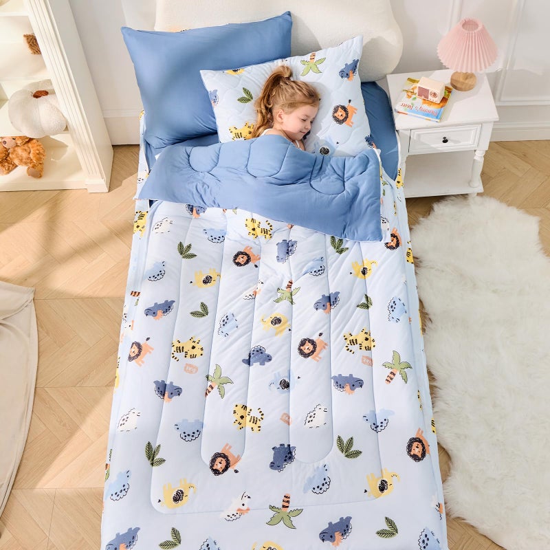 Bestier Twin Size 4Pcs Kids Comforter Sets, Zipper Bedding Set, Kids Bedding Set Cartoon Comforter for Kid, Zipper Bedding Certified - OEKO-TEX100 (Blue, Twin, 39"x75") - Image 1