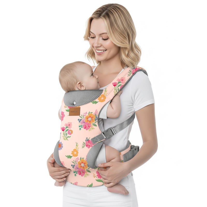 YooxArmor Baby Carrier Newborn from Birth, Ergonomic Cosy Lightweight Baby Carrier with Neck Support for Toddlers (3-36 Months / 3-30 kg), 4 Positions, Pink - Image 1