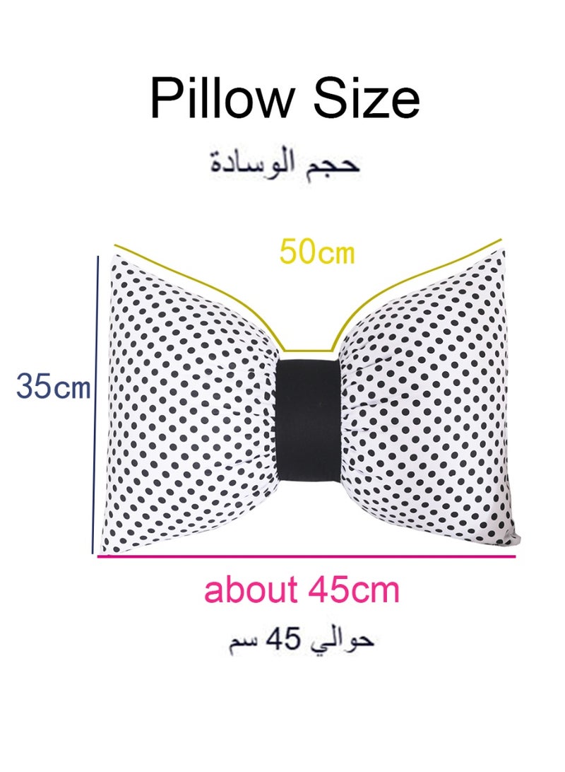 Bow Pillow with Filling 35x45 cm 100% Cotton Throw Pillow with Cute Bow Shaped Decorative Cushion for Girls' Bedroom Sofa Couch Car,Black Polka Dots - Image 4