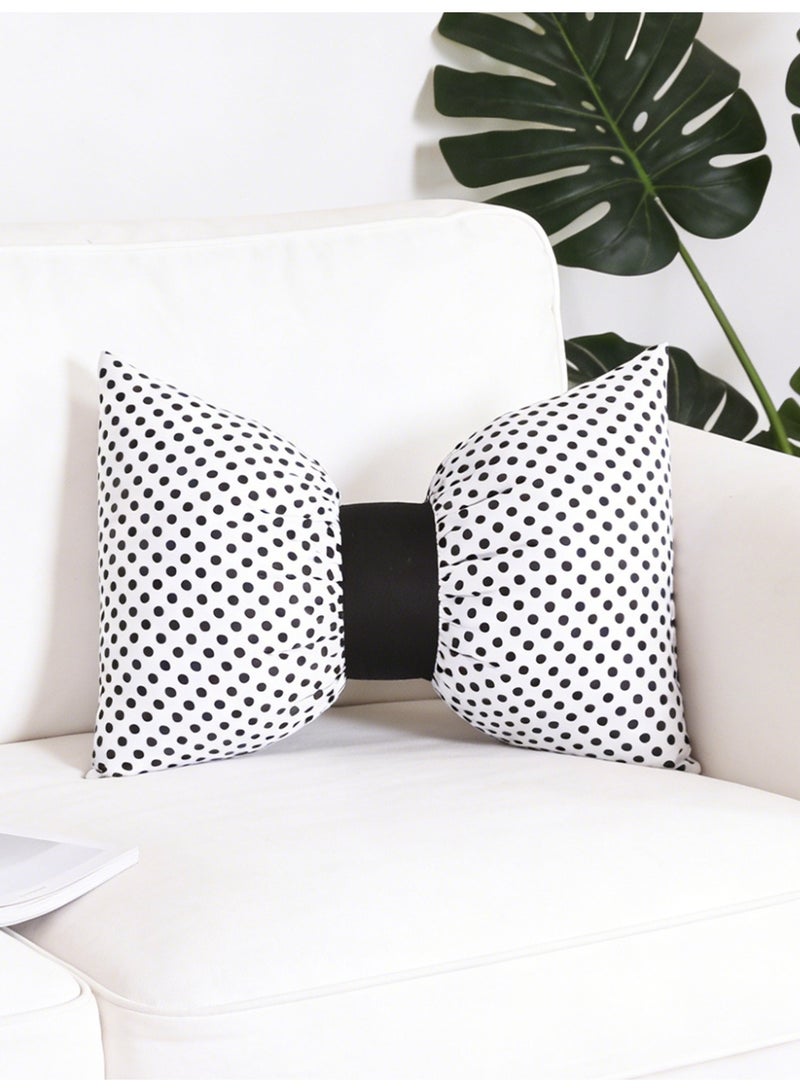 Bow Pillow with Filling 35x45 cm 100% Cotton Throw Pillow with Cute Bow Shaped Decorative Cushion for Girls' Bedroom Sofa Couch Car,Black Polka Dots - Image 3