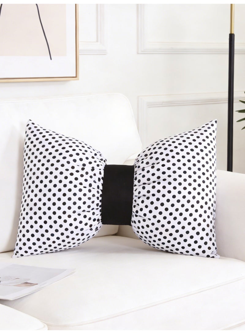 Bow Pillow with Filling 35x45 cm 100% Cotton Throw Pillow with Cute Bow Shaped Decorative Cushion for Girls' Bedroom Sofa Couch Car,Black Polka Dots - Image 1