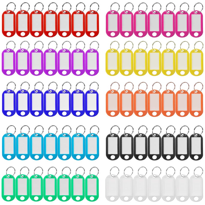 Simetufy Plastic Key Tags 220 Pcs Key Labels with Ring and Label Window Key Chain ID Tags Key Identifiers for Name Luggage 10 Colors