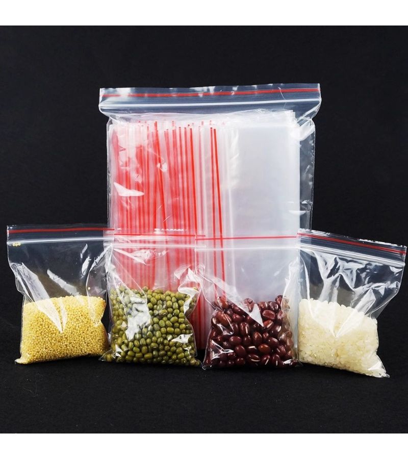 Transparent Resealable Plastic Bags With Red Edges 13x19cm 200pcs Portion Sealing Bags For Food Storage - Image 1