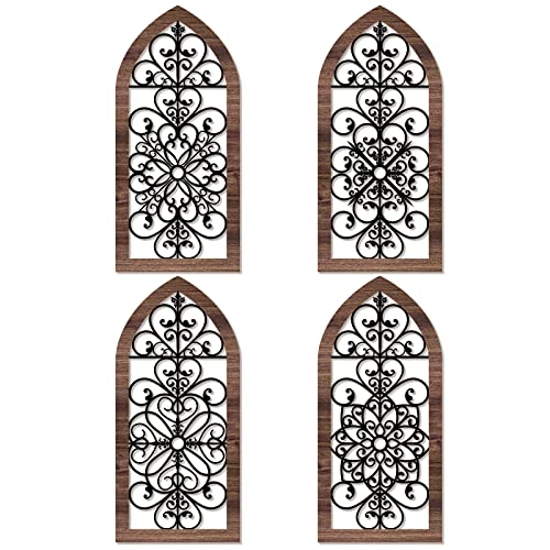 Yulejo 4 Pieces Thicken Rustic Wood Wall Decor Arch Modern Farmhouse Wall Art Decor Wooden Hollow Carved Design Rustic Home Art for Living Room Bedroom Office Kitchen Classic Style - Image 1