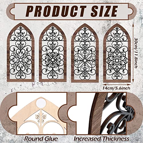 Yulejo 4 Pieces Thicken Rustic Wood Wall Decor Arch Modern Farmhouse Wall Art Decor Wooden Hollow Carved Design Rustic Home Art for Living Room Bedroom Office Kitchen Classic Style - Image 3