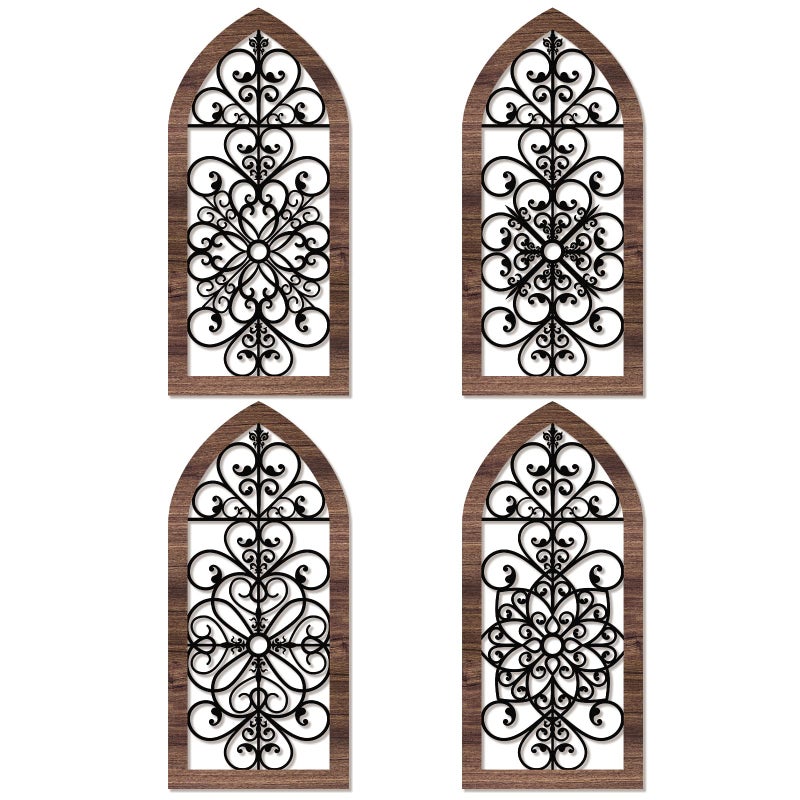 Yulejo 4 Pieces Thicken Rustic Wood Wall Decor Arch Modern Farmhouse Wall Art Decor Wooden Hollow Carved Design Rustic Home Art for Living Room Bedroom Office Kitchen Classic Style - Image 2