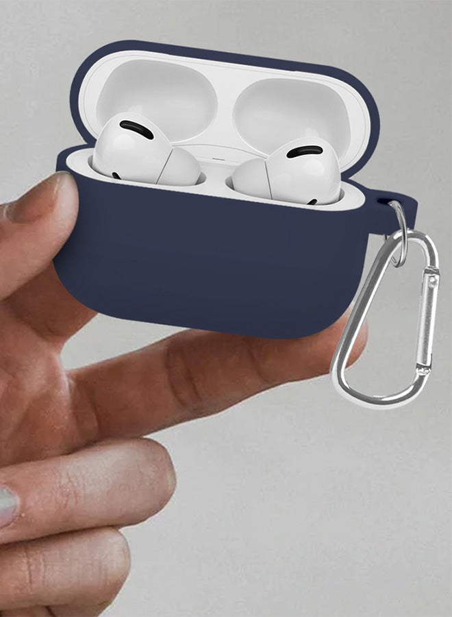 CATANES Shockproof Case For Airpod Pro Silicone Protective Case Shockproof Case Ultra Slim Cover with Keychain Carabiner Dark Blue - Image 4