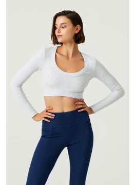 Los Ojos x Melodi Gray Cotton Corded Crop Sports Blouse Long Sleeve  - Image 1