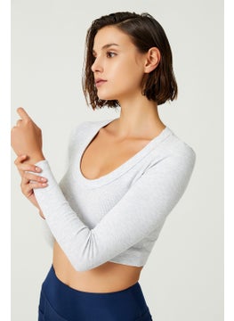 Los Ojos x Melodi Gray Cotton Corded Crop Sports Blouse Long Sleeve  - Image 3