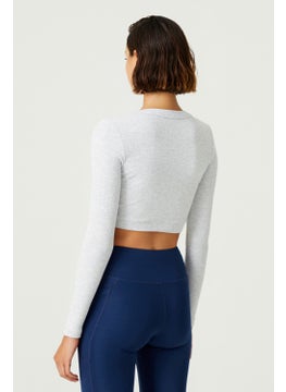 Los Ojos x Melodi Gray Cotton Corded Crop Sports Blouse Long Sleeve  - Image 4