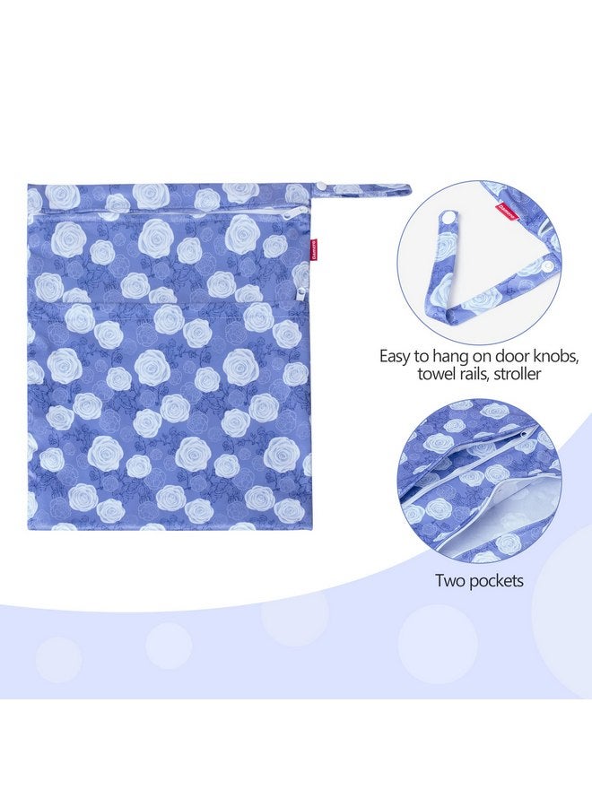 داميرو حقيبة دامرو الجافة والمبللة، مكونة من قطعتين، لحفاضات القماش، وملابس السباحة، والملابس، وحقيبة مبللة مقاومة للماء وقابلة لإعادة الاستخدام للسفر، والتمارين الرياضية، والشاطئ، وحمام السباحة، ودور الحضانة، والزهور الأرجوانية - Image 2