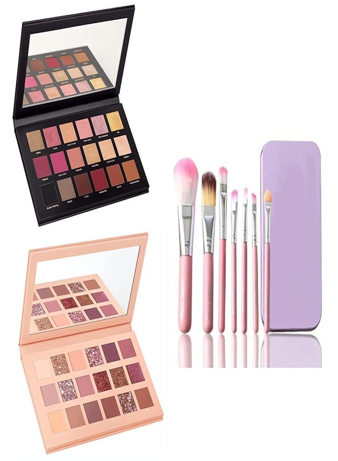JAAYANSHA Multi Colors Matte Finish Shades, Glittery Shades 18 Colors Rose Gold Eyeshadow Palette and Nude Eyeshadow Palette (High Pigmentation) (Rose,Nude +7Pcs Pink Makeup Brushes) - Image 2