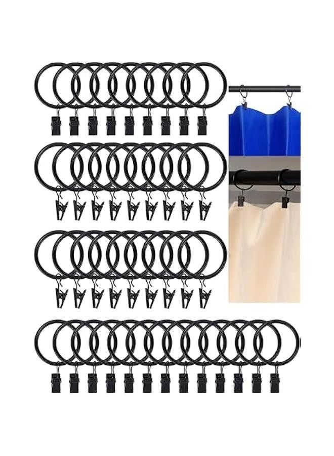 40 Pack Black Curtain Rings, Rustproof Metal Curtain Hooks Curtain Clips with Rings, 1.26 Interior Diameter Curtain Rings with Clips, Ring Clips for Curtains, Hats, Bows, Towels - Image 1