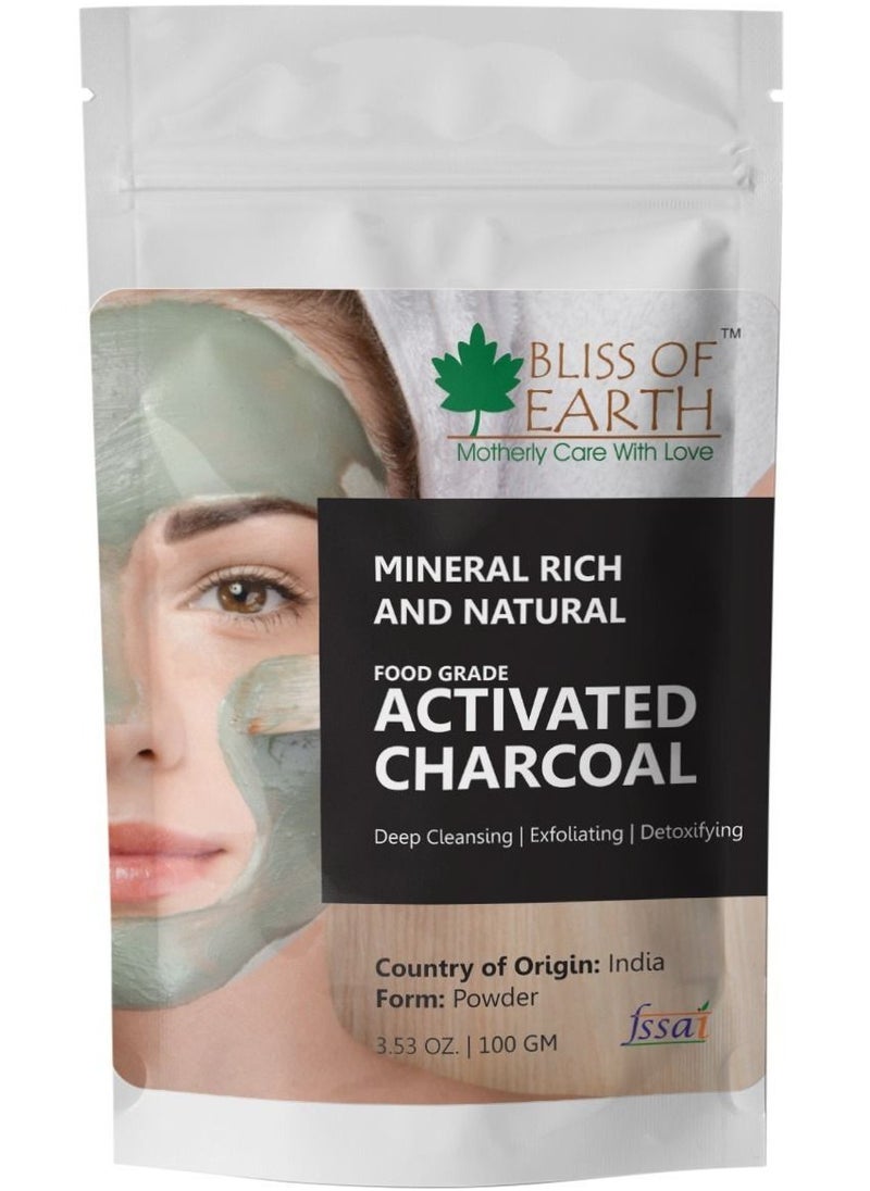 BLISS OF EARTH Coconut Shell Activated Charcoal Powder, 100GM great for face, skin & teeth  - Image 1