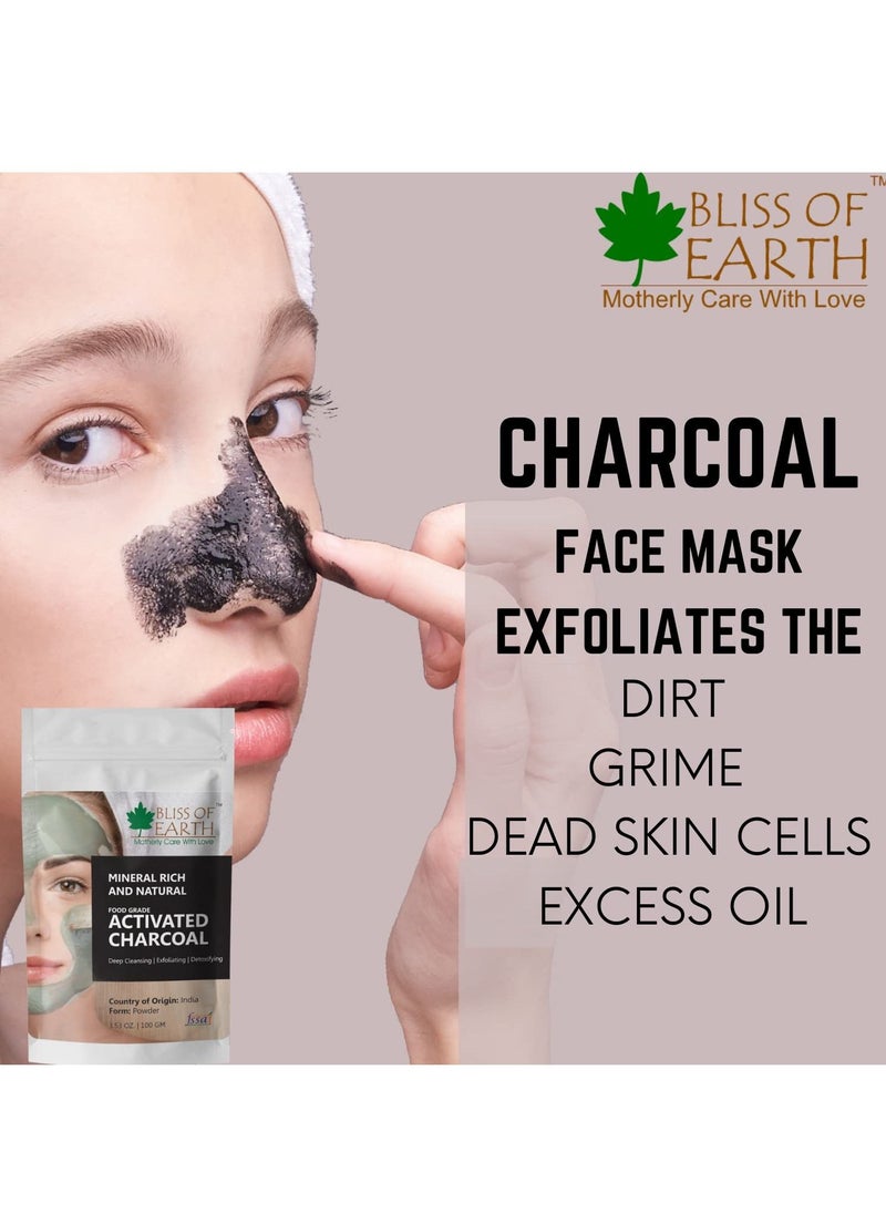 BLISS OF EARTH Coconut Shell Activated Charcoal Powder, 100GM great for face, skin & teeth  - Image 3