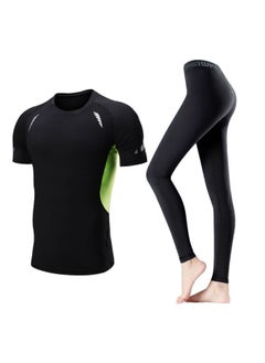Generic Swimsuit Women's Split Large Size Conservative Swimming Trunks For Chubby Girls Long-sleeved Trousers For Students Sunscreen Diving Suit-Color:Women-silk Screen Two-piece (short Sleeve)-Size:XL  - Image 1