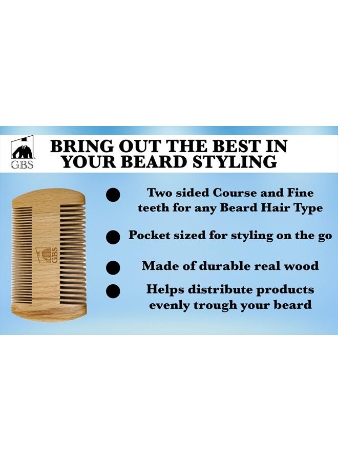 GBS Natural Beard Kit - Beard Oil with Jojoba, Beard Conditioning Balm, 2 Sided Wood Beard Styling Comb, Pocket Mustache Comb, Beard and Mustache Trimming Scissors - Image 5