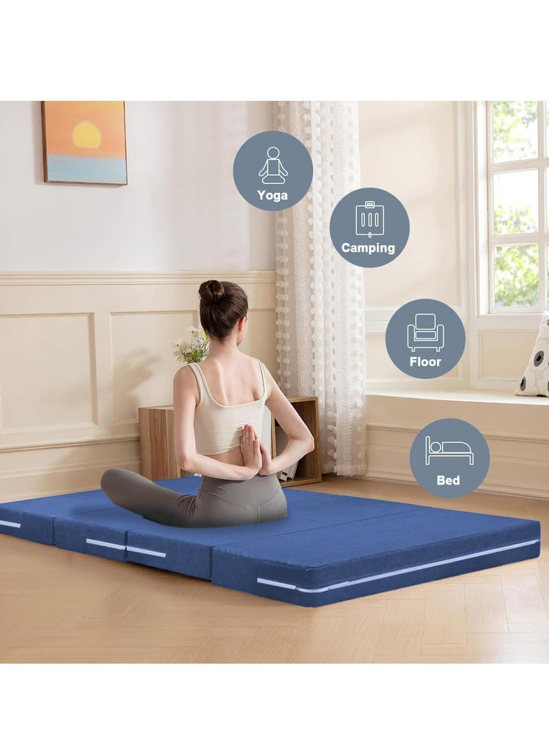 XiuWoo Portable 4-Folding Thick Foam Mattress, Foldable Bed, Guest Beds, Portable Bed, Topper Guest Mat, Sleeping Pad, Floor Nap with Breathable & Washable Cover  - Image 2