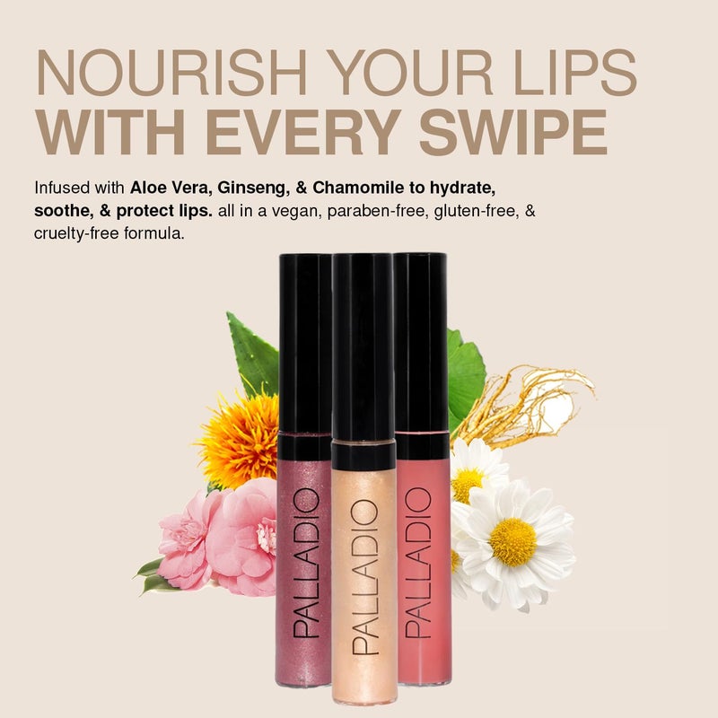 Palladio Lip Gloss, Champagne, Non-Sticky, Contains Vitamin E and Aloe, Offers Intense Color and Moisturization, Minimizes Lip Wrinkles, Softens Lips with Beautiful Shiny Finish, Facet Diamond - Image 5