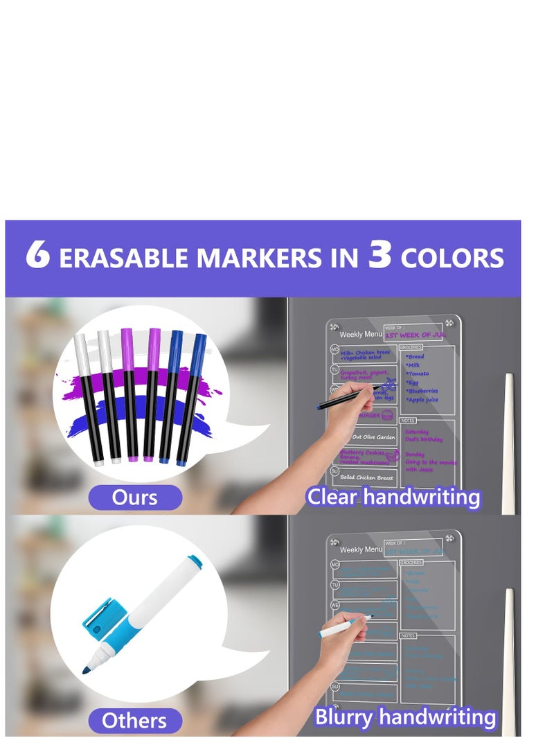 Zikra Acrylic Magnetic Dry Erase Board Weekly Calendar for Fridge - 16"x12" Clear Weekly Meal Planner Magnetic Board, Reusable Planning Whiteboard Workout Board Meal Planner Magnetic Includes 6 Markers - Image 5