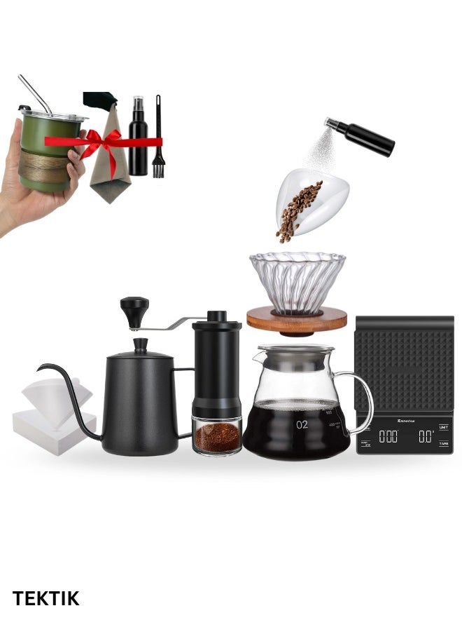 TEKTIK V60 Pour Over Coffee Maker Coffee Set, Drip Coffee Set Coffee Grinder Coffee Kettle V60 Coffee Dripper Coffee drip ,V60 Coffee Server V60 filter Coffee Serving Set Drip distilled  - Image 1