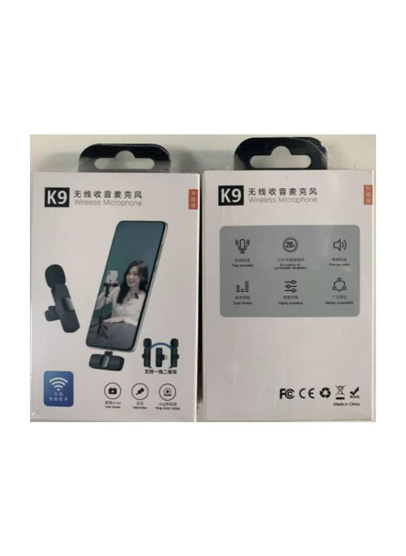 K9 - K9 Wireless Microphone Dual Omnidirectional Recording Clip Mic with Receiver for Type-C Lightning Camera Laptop for Vlogging YouTube Online Class Zoom Call - Image 1