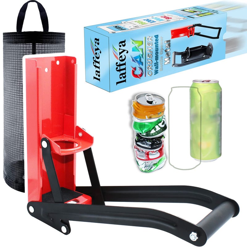 laffeya Can Crusher Wall Mounted, Can Crusher 16 oz, Crusher Aluminum, Soda Cans, Beer Cans and Water Bottles, Can Smasher for Recycling (16 oz, Red) - Image 1