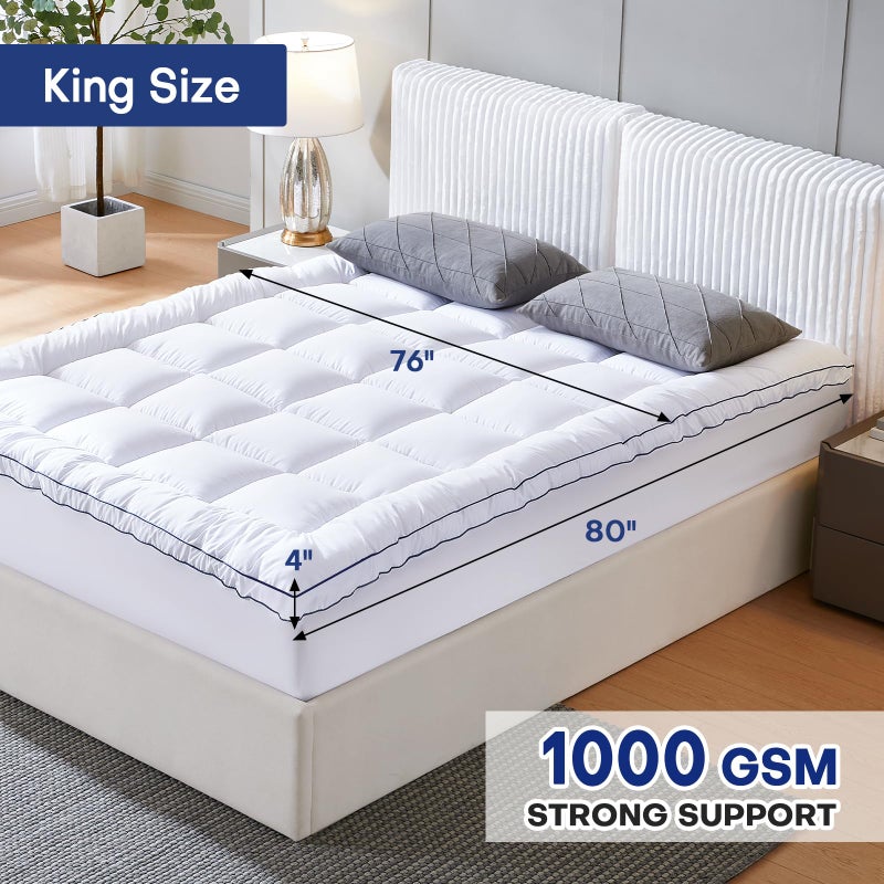 Vipfree King Dual Layer 4 Inch Memory Foam Mattress Topper, Relax Body, Relieve Pain and Aid Sleep - 2 Inch Fluffy Pillow Top King Mattress Topper and 2 Inch Cooling Gel Memory Foam, 2X Support - Image 2