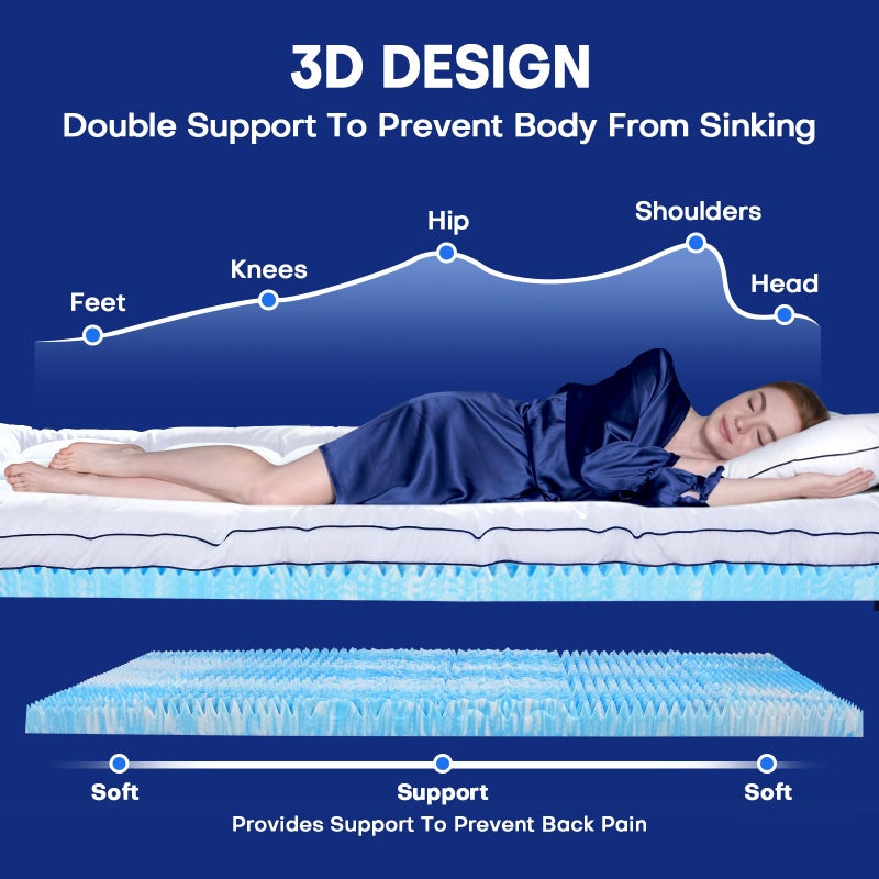 Vipfree King Dual Layer 4 Inch Memory Foam Mattress Topper, Relax Body, Relieve Pain and Aid Sleep - 2 Inch Fluffy Pillow Top King Mattress Topper and 2 Inch Cooling Gel Memory Foam, 2X Support - Image 4