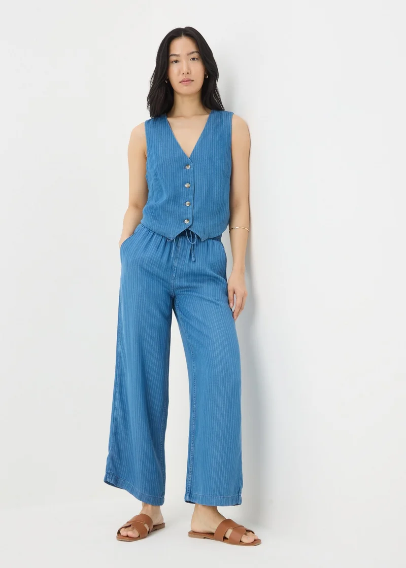 Matalan Blue Denim Pinstripe Wide Leg Co Ord Cropped Trousers