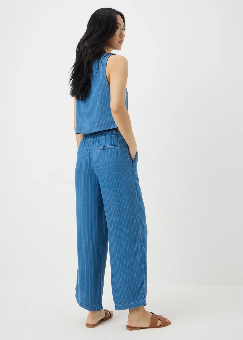 Matalan Blue Denim Pinstripe Wide Leg Co Ord Cropped Trousers