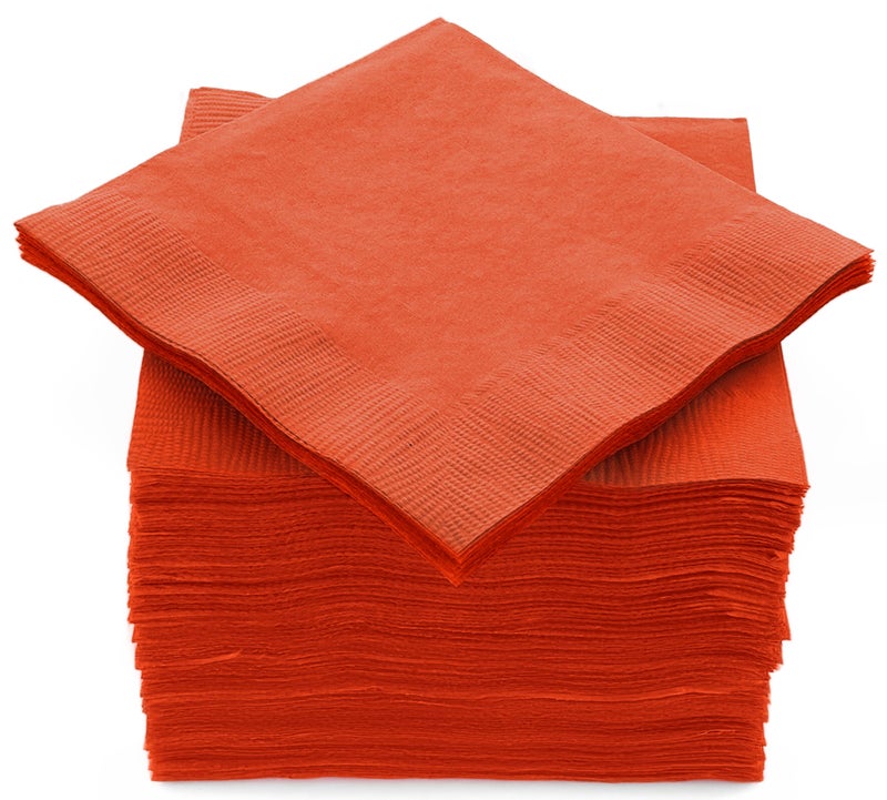 100 Pack Orange Beverage Napkins Big Party Pack 2 Ply Ideal for Wedding Party Birthday Dinner Lunch Cocktails 5 x 5 by Amcrate