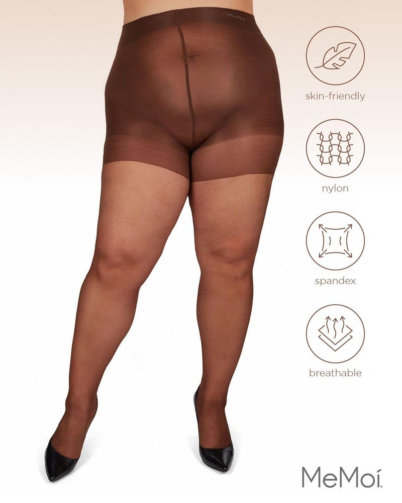MeMoi Plus Size Curvy Control Top Pantyhose for Women, Comfortable Silky Sheer Pantyhose, Lightweight Womens Stockings - French Coffee 7X - Image 5